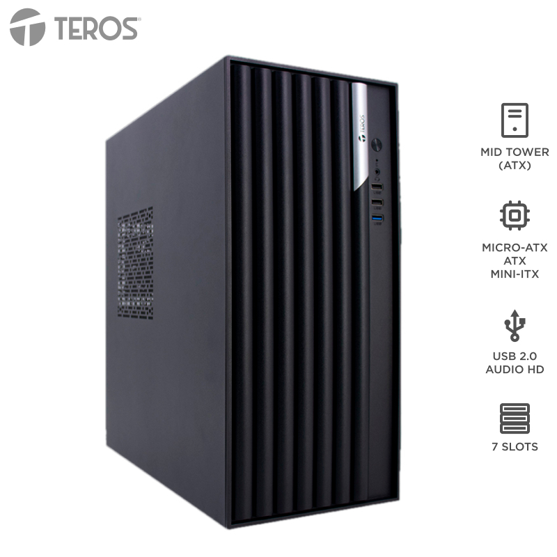 Case con fuente TEROS TE-1036S, Full, E-ATX / ATX / MICRO-ATX / ITX, USB-A, Audio, 250W