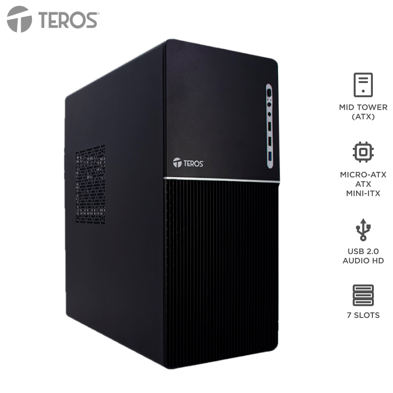 Case con fuente TEROS TE-1037S, Full, E-ATX / ATX / MICRO-ATX / ITX, USB-A, Audio, 250W