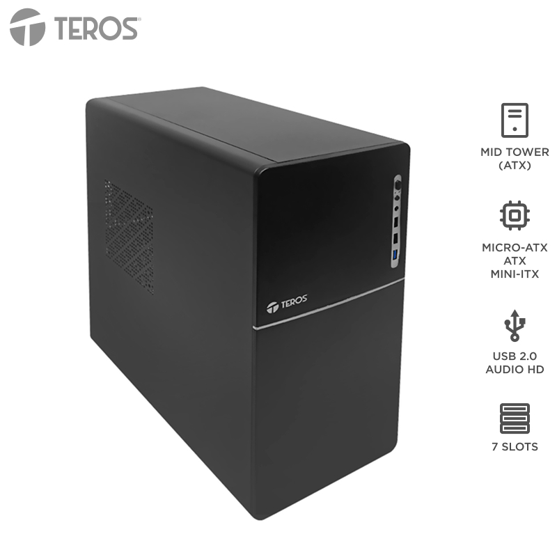 Case con fuente TEROS TE-1038S, Full, E-ATX / ATX / MICRO-ATX / ITX, USB-A, Audio, 250W