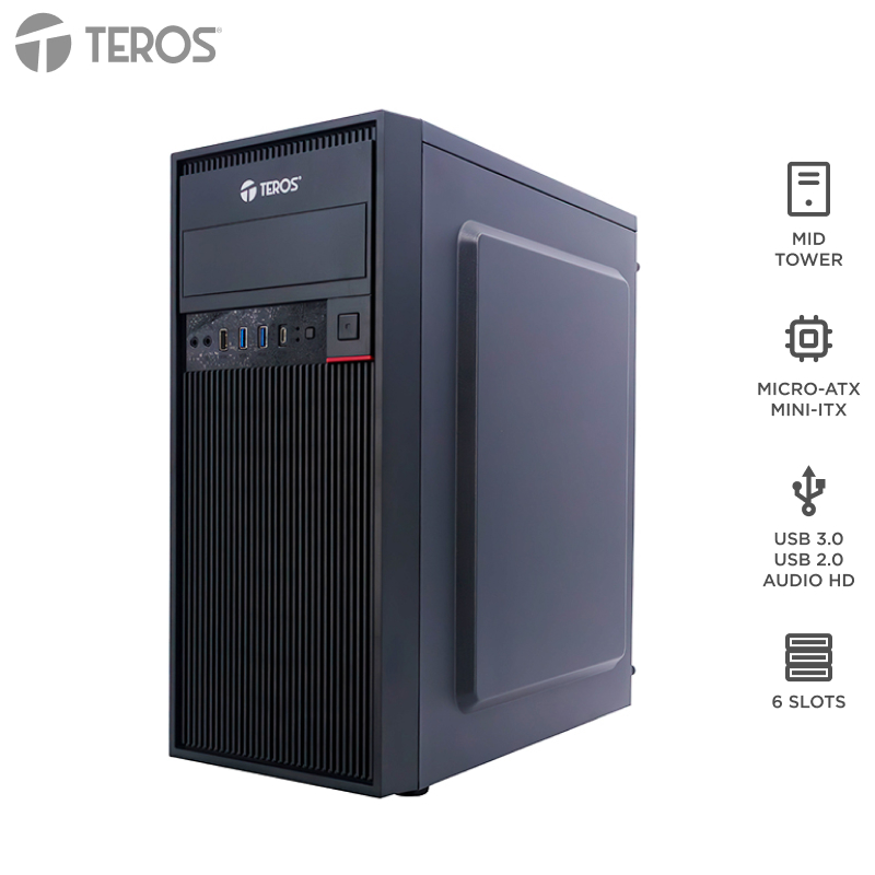 Case Gamer TEROS TE-1319G, Mid Tower, 450W, USB 3.0 / 2.0, Audio, Negro
