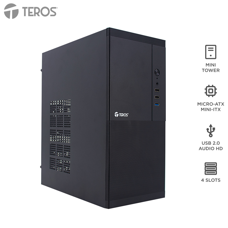 Case con fuente TEROS TE-1033S, Mini Tower, MICRO-ATX / MINI-ITX, USB-A, Audio, 250W