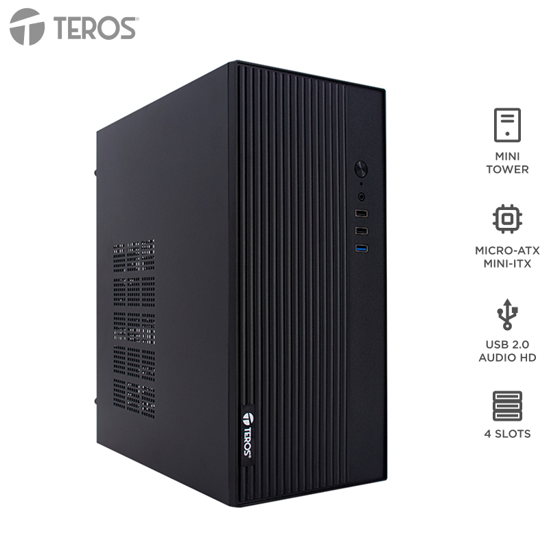 Case con fuente TEROS TE-1035S, Mini Tower, MICRO-ATX / MINI-ITX, USB-A, Audio, 250W