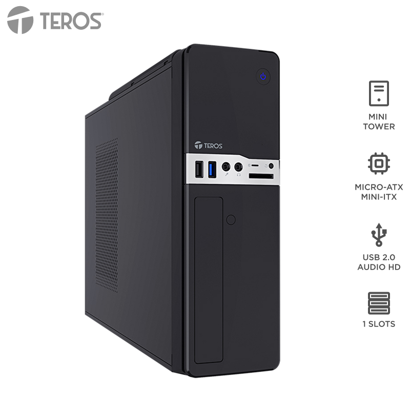 Case con fuente TEROS TE-1032S, Slim, 250W, MICRO-ATX / MINI-ITX, USB-A, Audio