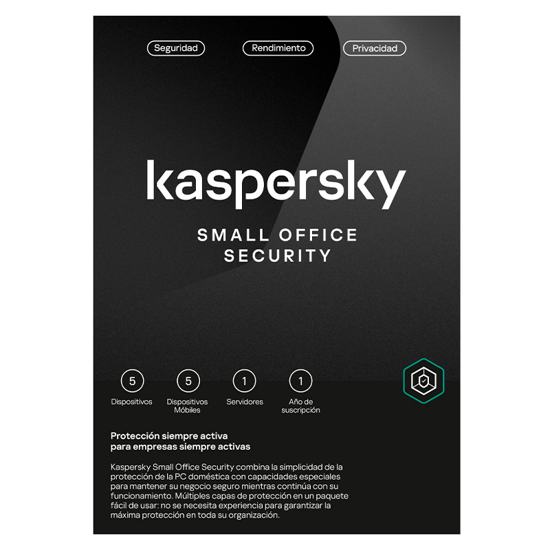Software Kaspersky Small Office Security, para 5 PCs+1 Serv, Lic 1 año, Producto Virtual.