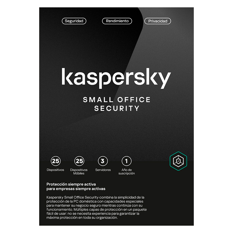Software Kaspersky Small Office Security, para 25 PCs, Licencia 1 año, Producto Virtual.