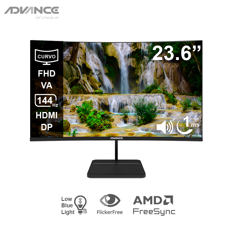 Monitor curvo ADVANCE ADV-2456S, 23.6 FHD VA, 144Hz, 1ms, HDMI, DP, Audio out, Parlantes