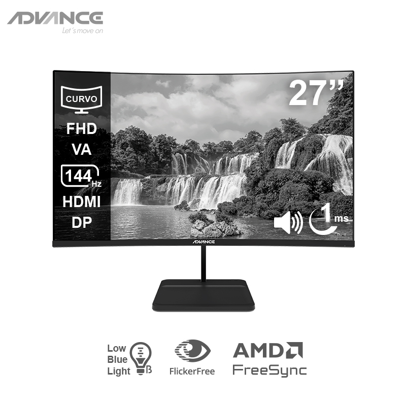Monitor curvo ADVANCE ADV-2752S, 27 FHD VA, 144Hz, 1ms, HDMI, DP, Audio out, Parlantes