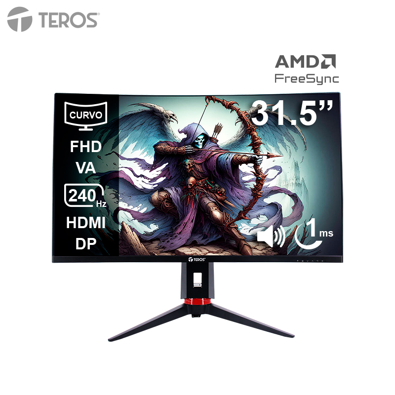 Monitor curvo gaming TEROS TE-3219G, 31.5 FHD VA, 240Hz, 1ms, HDMI, DP, Audio out