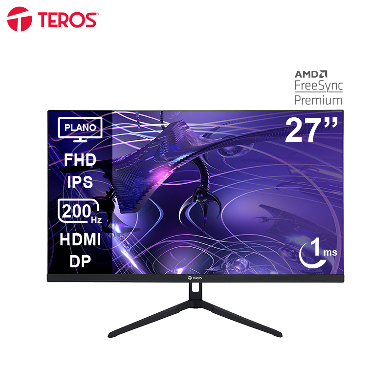 Monitor plano gaming TEROS TE-2786G, 27 FHD IPS, 200Hz, 1ms, HDMI, DP, Audio out