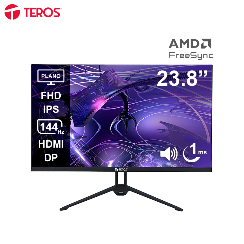 Monitor plano TEROS TE-2417S, 23.8 FHD IPS, 144Hz, 1ms, HDMI, DP, Audio out, Parlantes