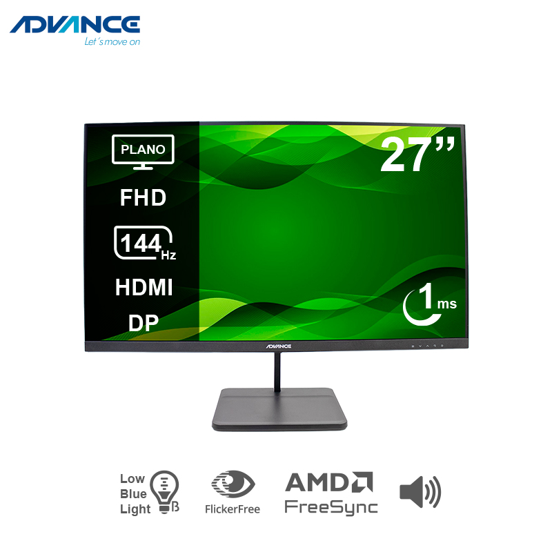 Monitor plano ADVANCE ADV-2755S, 27 FHD IPS, 144Hz, 1ms, HDMI, DP, Audio Out, Parlantes