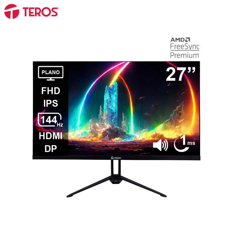 Monitor plano TEROS TE-2714S, 27 FHD IPS, 144Hz, 1ms, HDMI, DP, Audio out, Parlantes