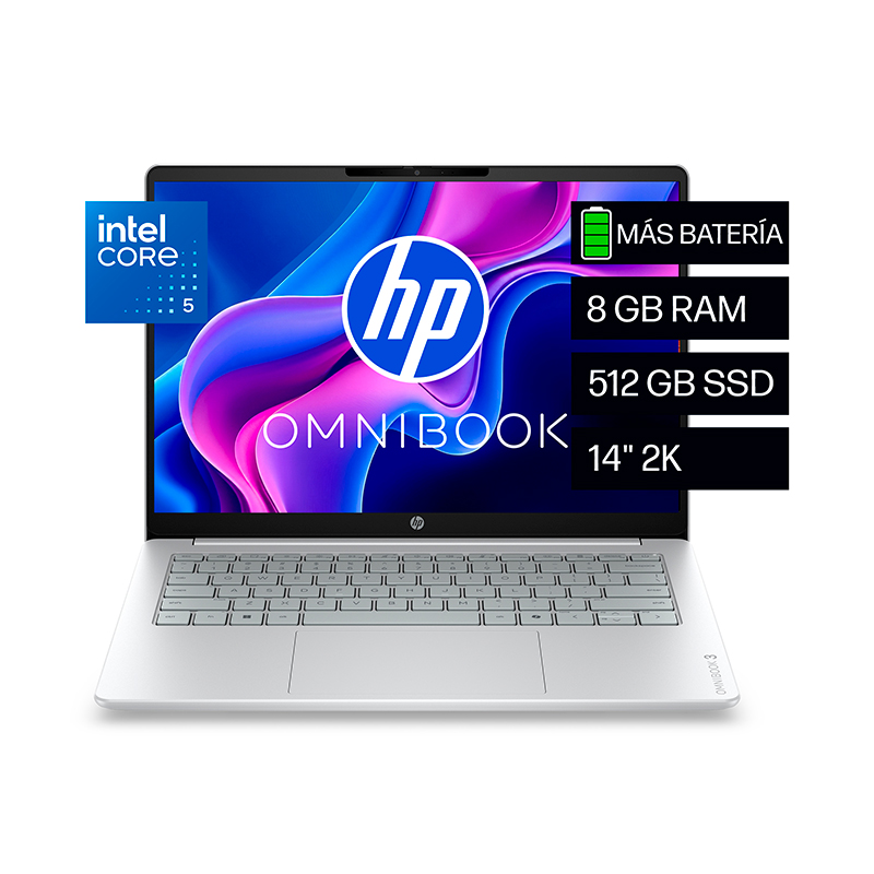 NB HP OmniBook 3 14-hu0051la, 14 2K IPS, Core 5 120U hasta 5GHz/8GB DDR5/512GB SSD M.2