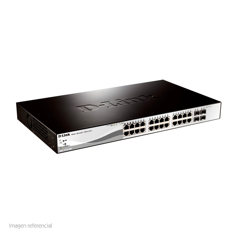 Switch D-Link DGS-1210-28P, Capa 2, PoE, 24 RJ-45 LAN GbE, 4 puertos SFP, Auto MDI/MDIX.