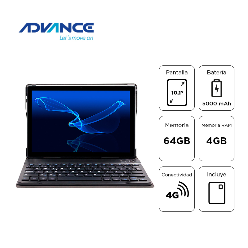 Tablet Advance SmartPad SP5706 + Teclado, 10.1 WXGA IPS, 4GB RAM, 64GB, Android 13
