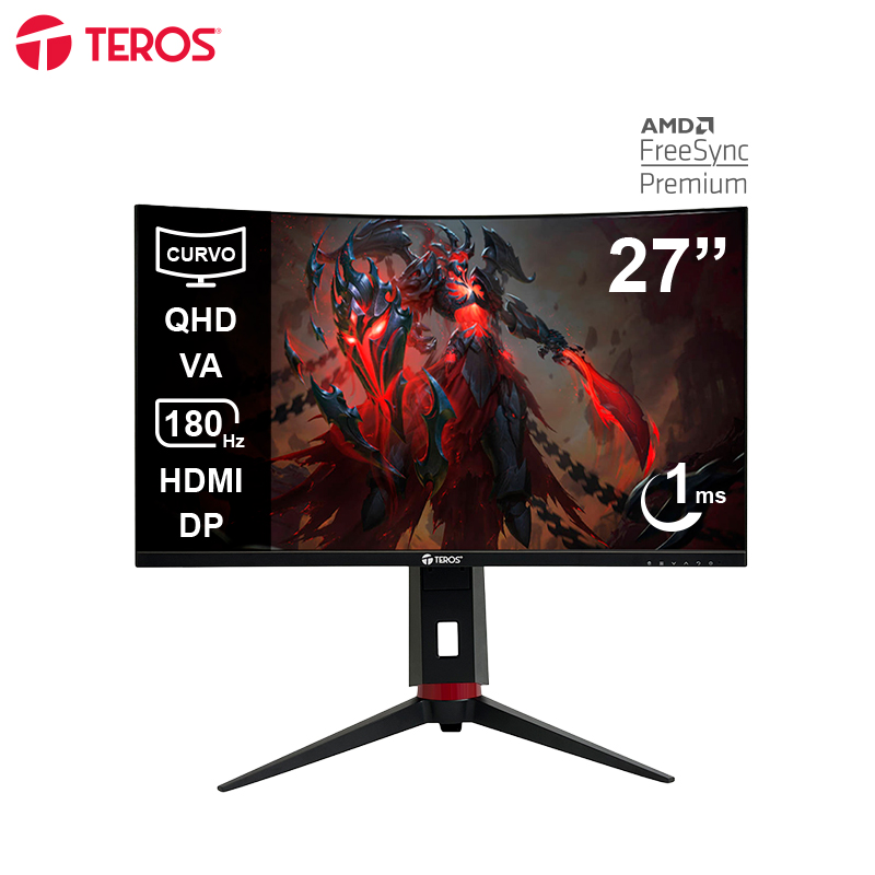 Monitor curvo gaming TEROS TE-2767G 27, QHD VA, 180Hz, 1ms, HDMI, DP, Audio out