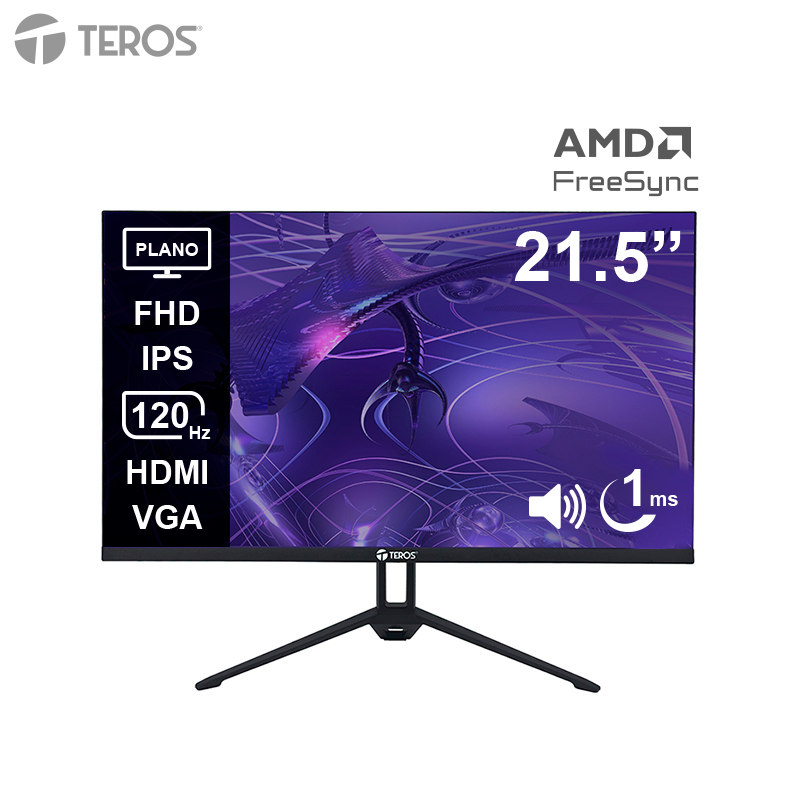 Monitor plano TEROS TE-2133S, 21.5 FHD IPS, 120Hz, 1ms, HDMI, VGA, Audio out, Parlantes