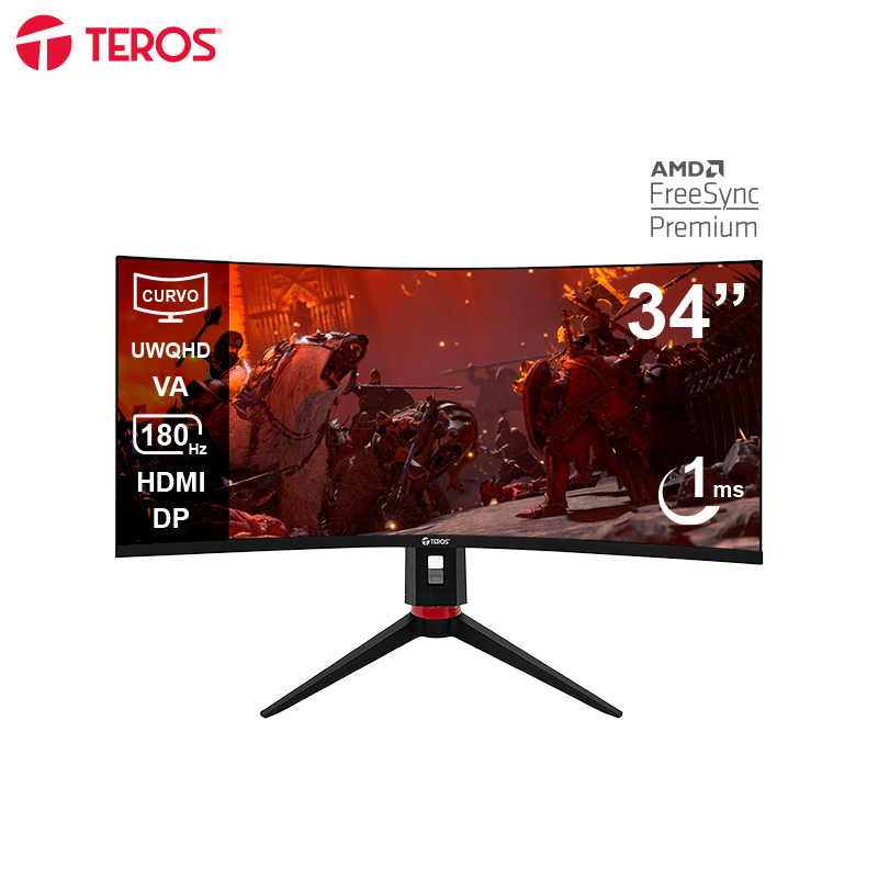 Monitor curvo gaming TEROS TE-3412G, 34 UWQHD VA, 180Hz, 1ms, HDMI, DP, Audio out