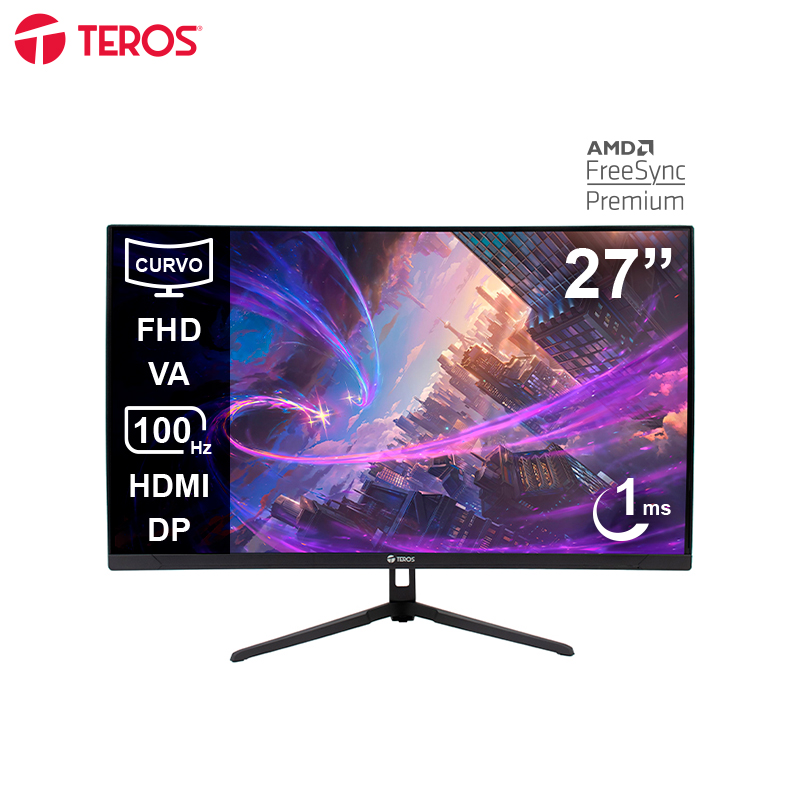 Monitor curvo TEROS TE-2732S 27 FHD VA 100Hz 1ms HDMI DP negro