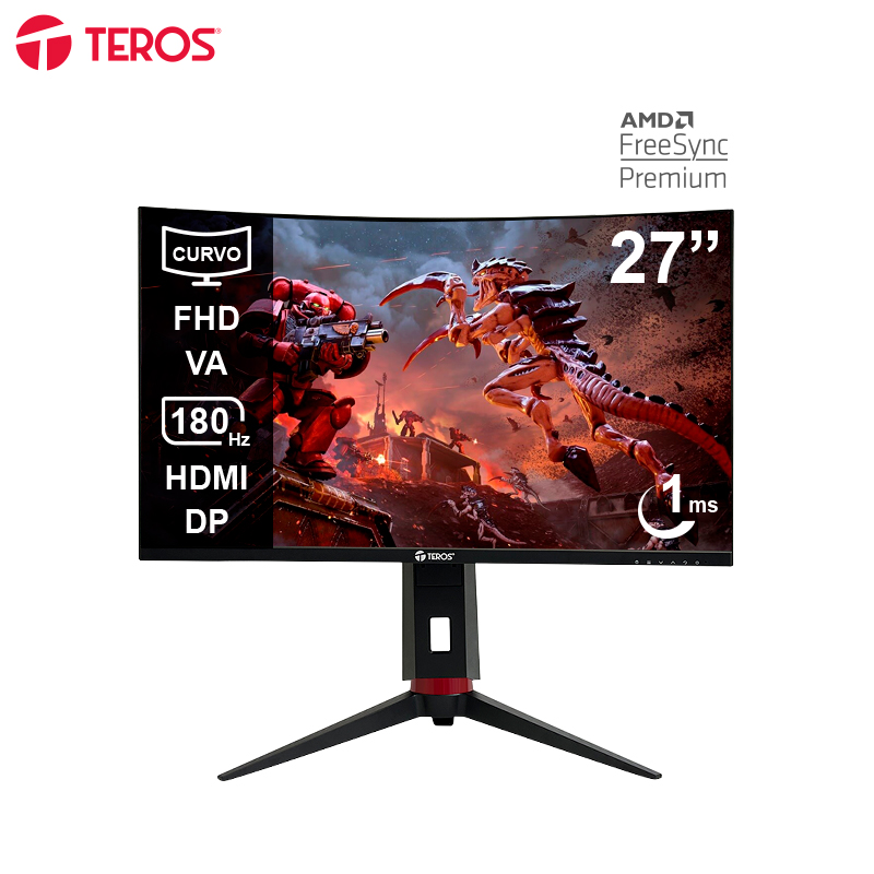 Monitor curvo gaming TEROS TE-2766G, 27 FHD VA, 180Hz, 1ms, HDMI, DP, Audio out