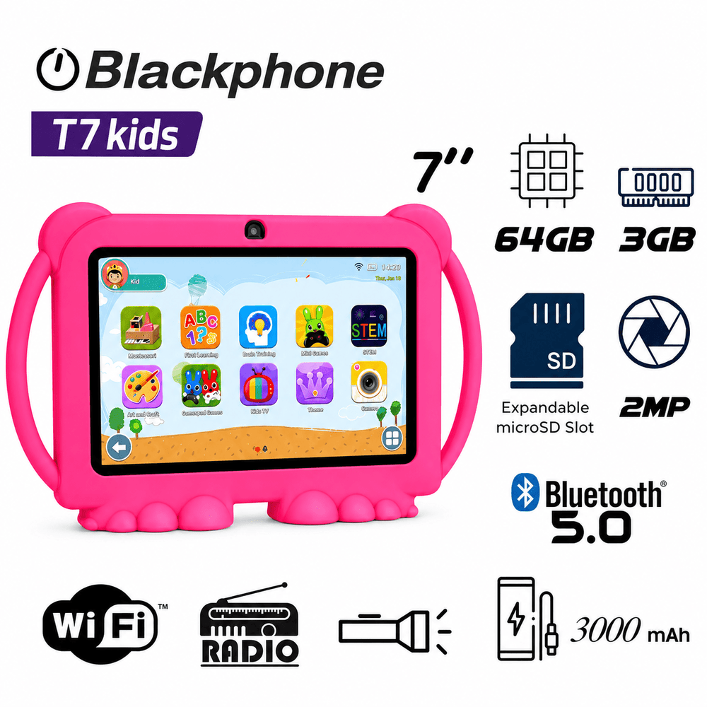 Tablet Blackphone T7 Kids 3+64 WIFI 7 Pulgadas Black Cover Pink